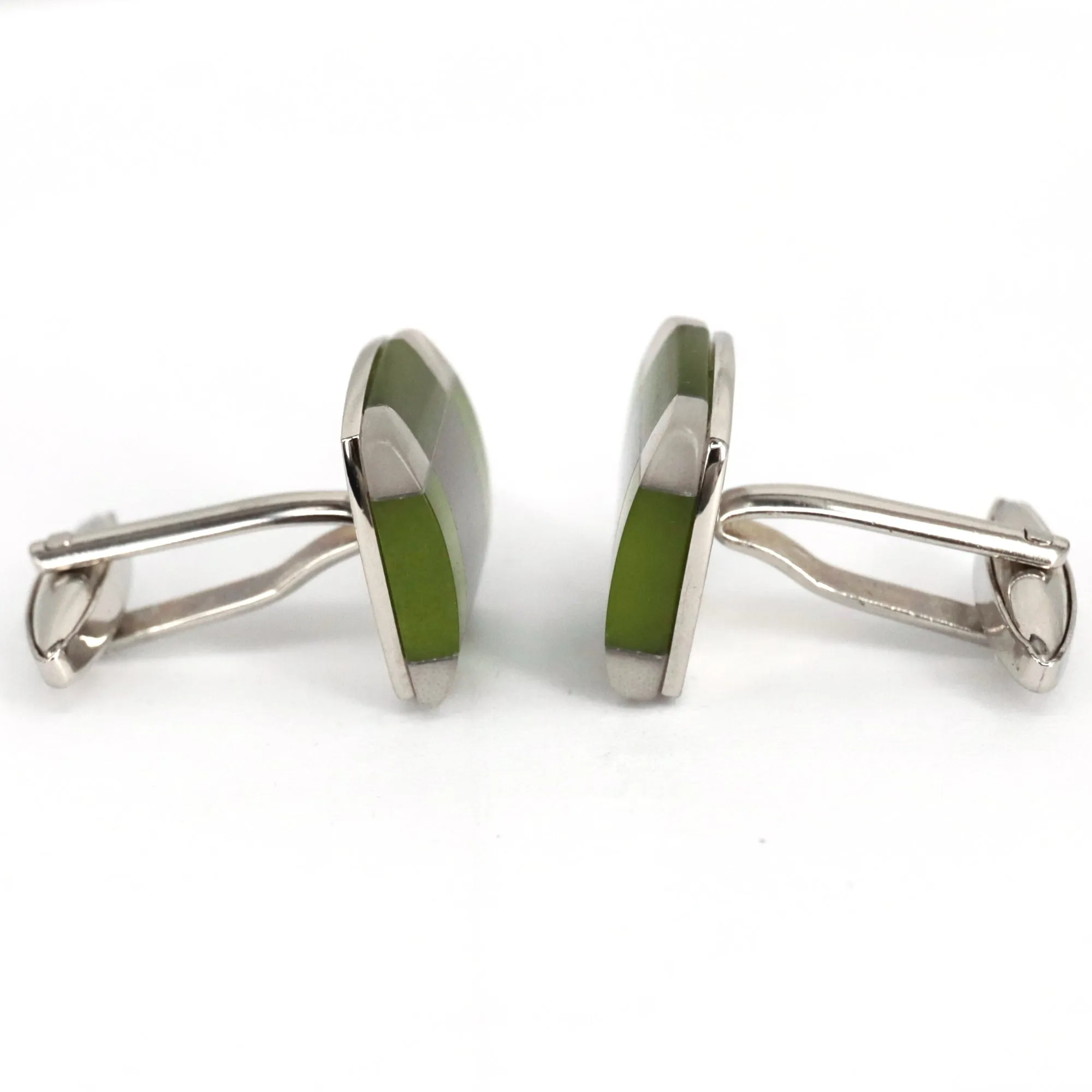 Fiber Glass Rectangle cufflinks in Apple Green and Silver (Online Exclusive)