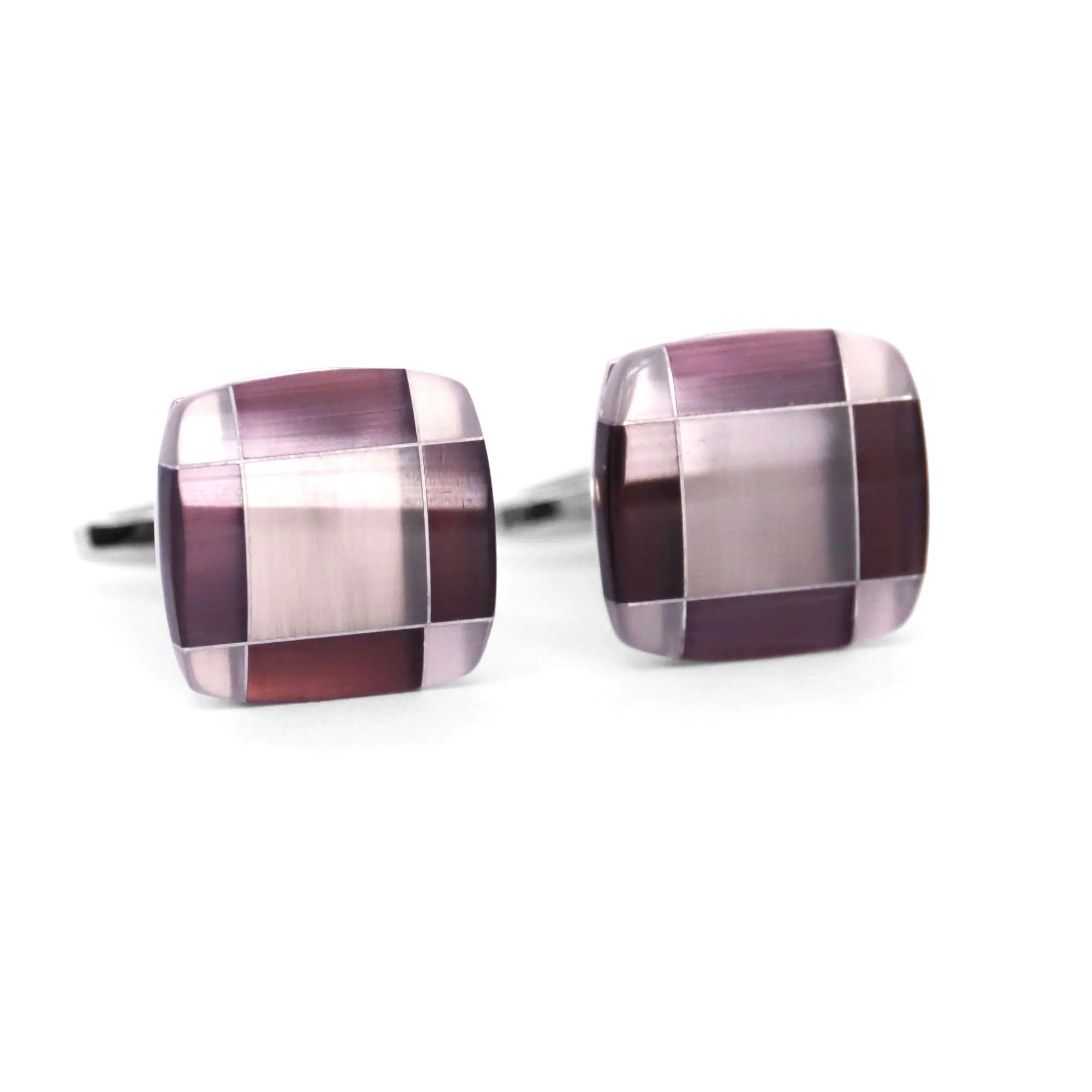 Fiber Glass Rectangle cufflinks in Purple and Silver (Online Exclusive)