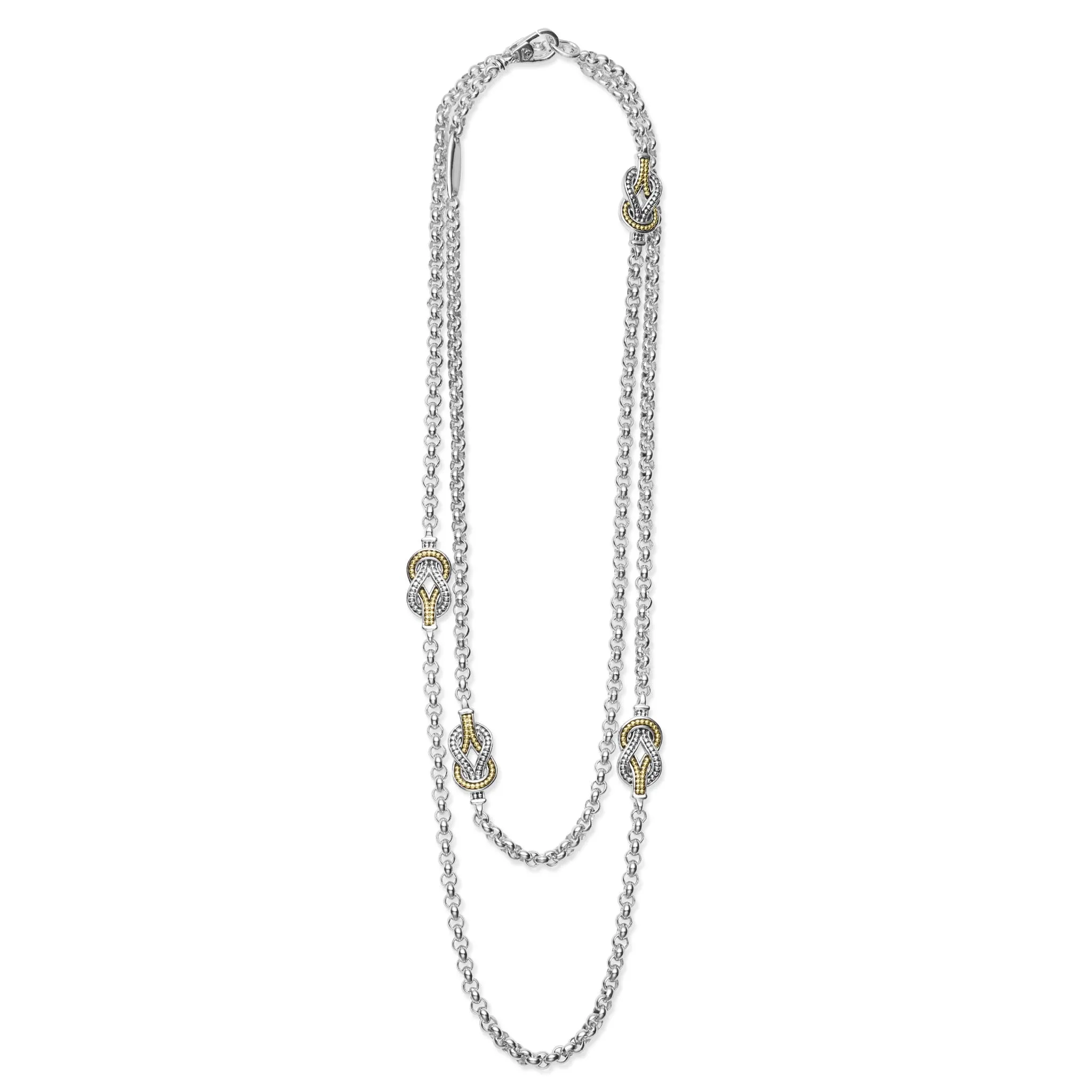 Four Station Two-Tone Knot Necklace