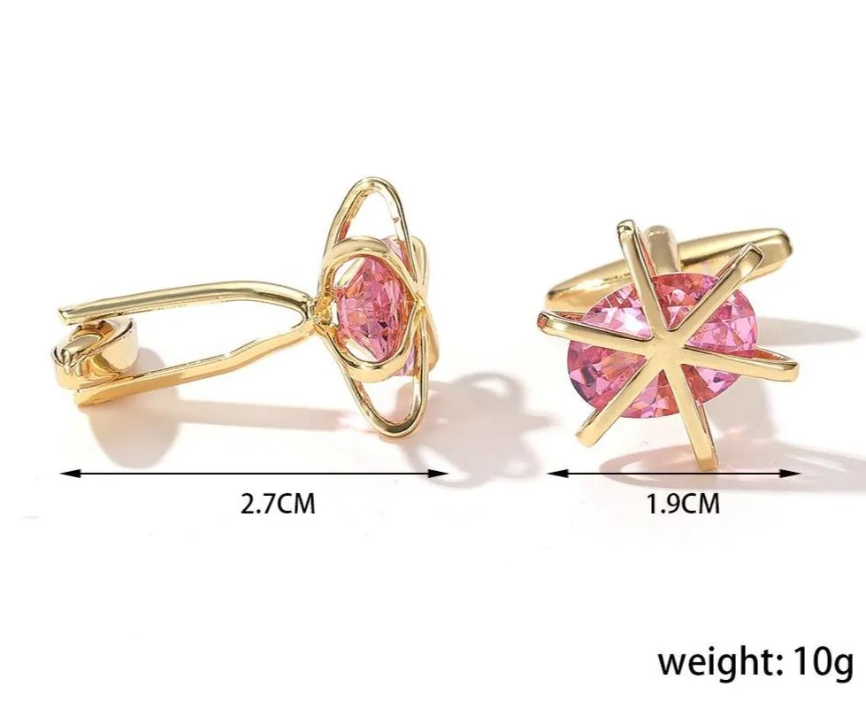 GOLD PINK STONE CUFFLINKS