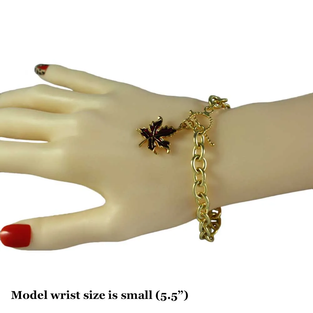 Gold-tone Link Bracelet with Enamel Maple Leaf Charm - PRL341BB