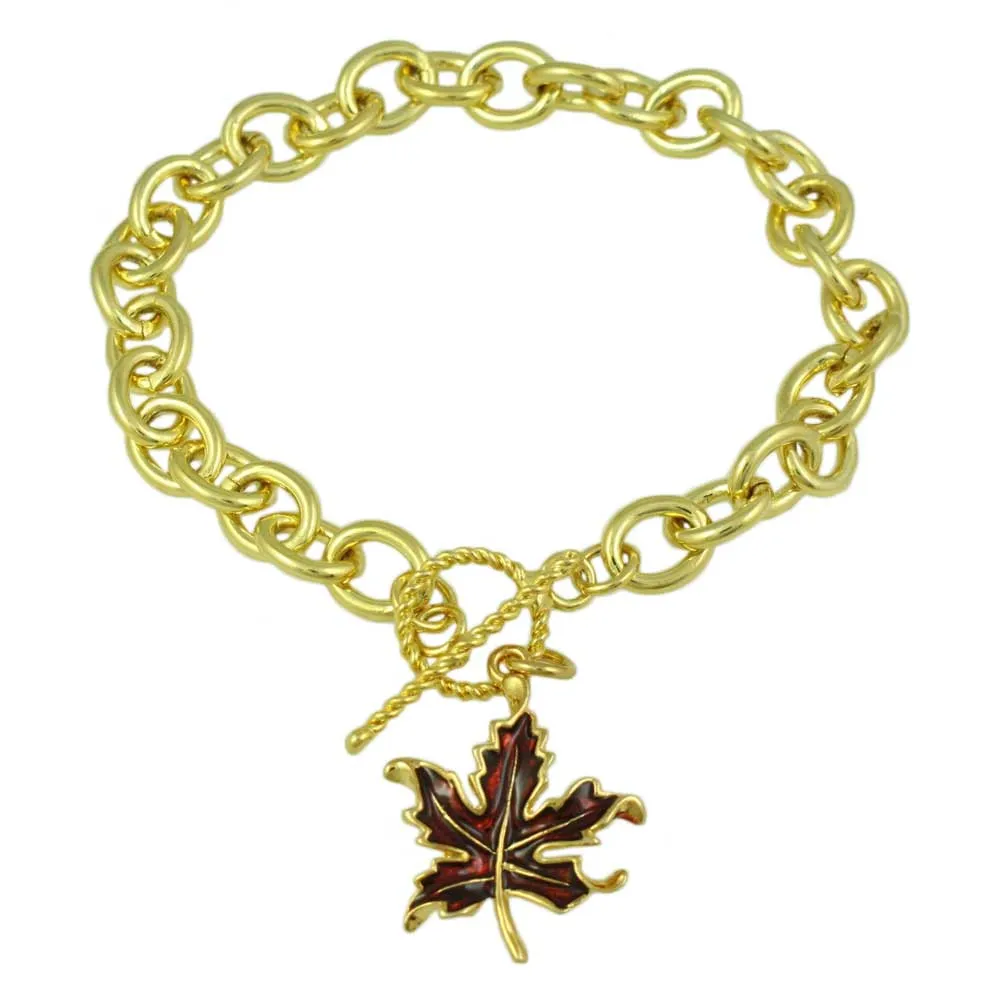 Gold-tone Link Bracelet with Enamel Maple Leaf Charm - PRL341BB