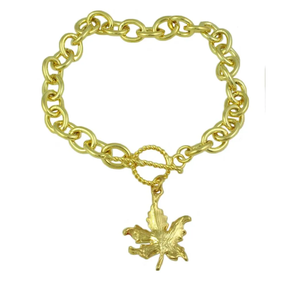 Gold-tone Link Bracelet with Enamel Maple Leaf Charm - PRL341BB