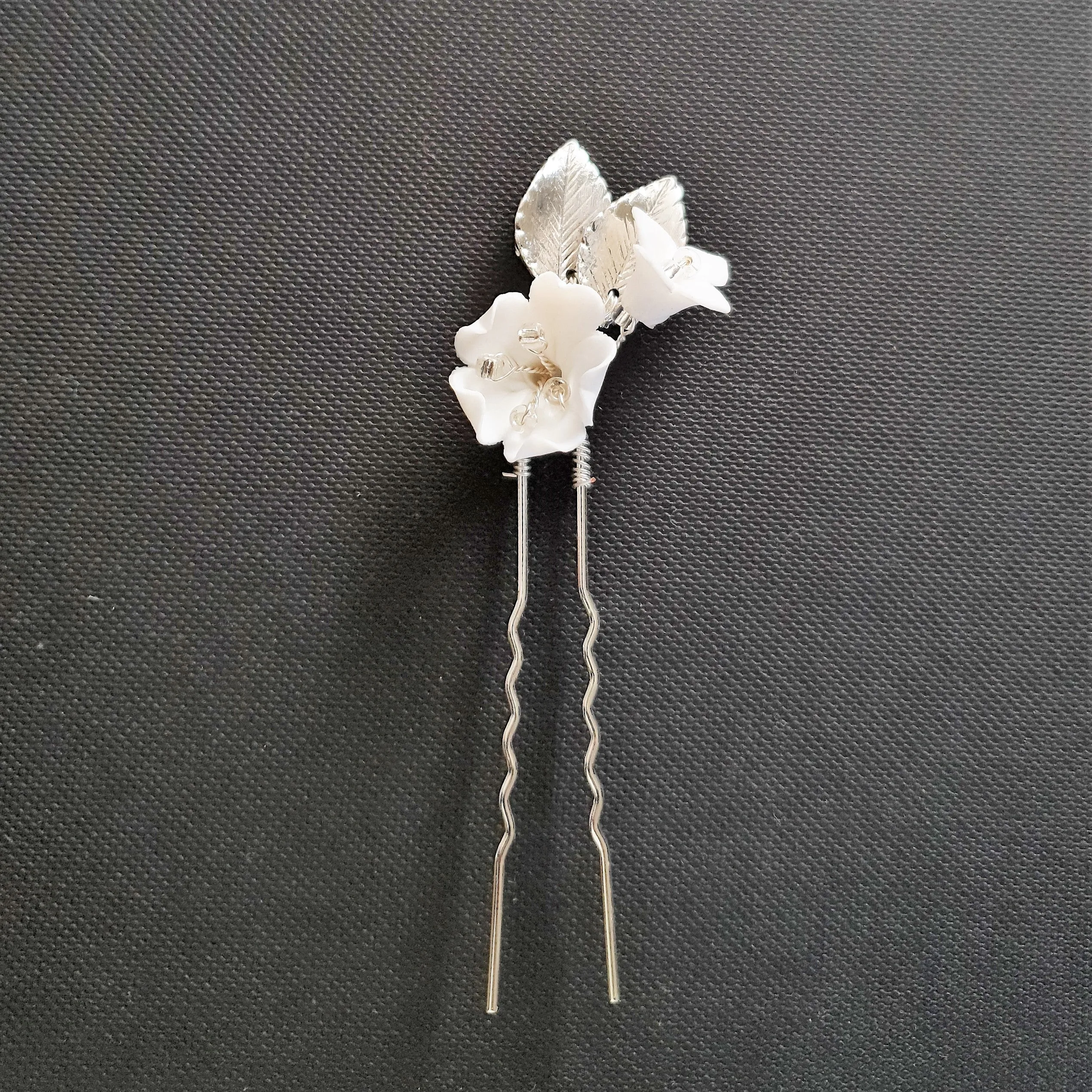 Gold Wedding Hair Pins with White Flowers-Magnolia