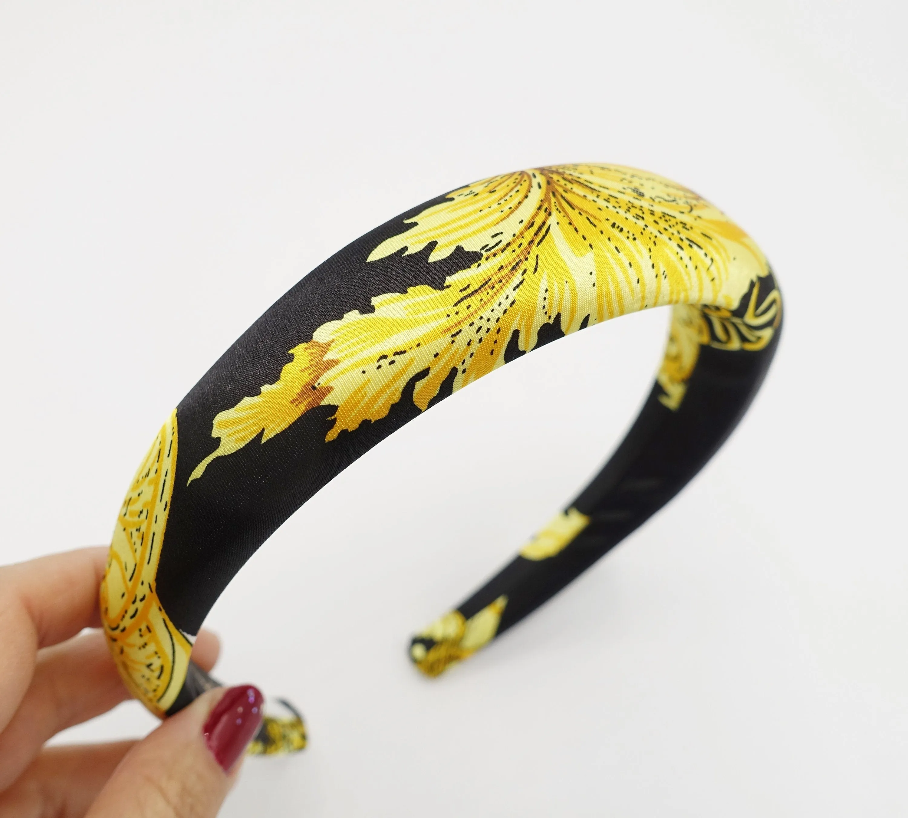 golden print satin padded headband