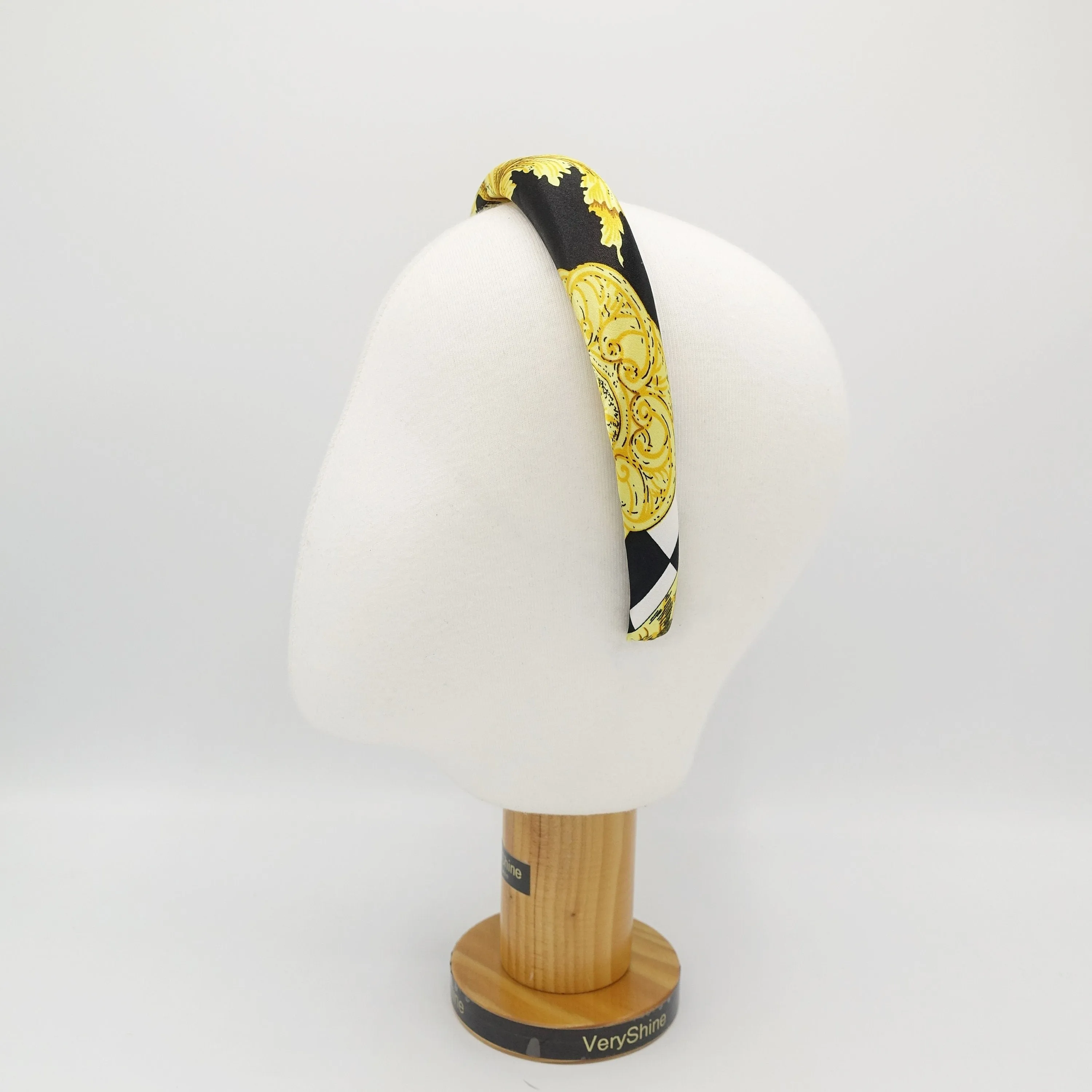 golden print satin padded headband