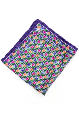 Hand Rolled Brioni Purple Silk Floral Pocket Square Handkerchief