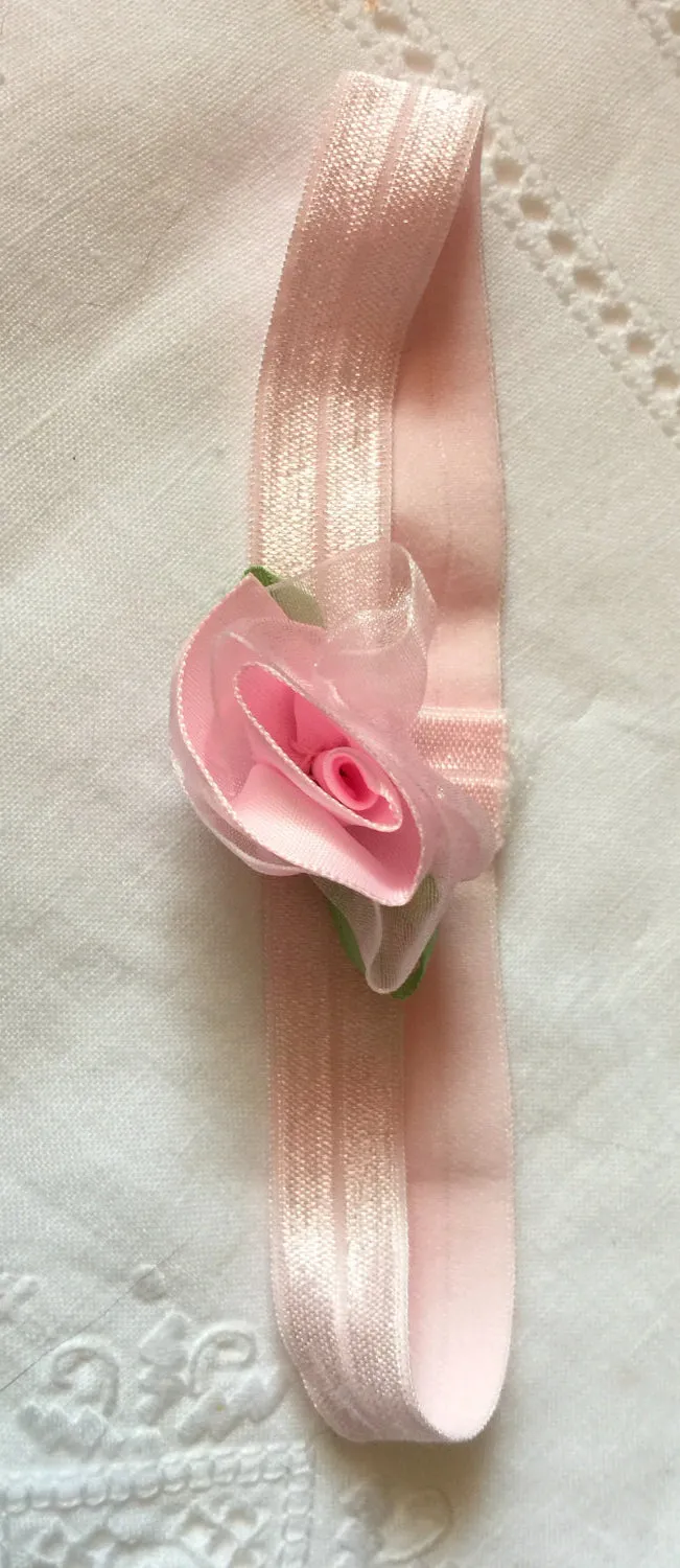 Headband Infant Lace Pink Flower Baby Girl Elastic Hairband