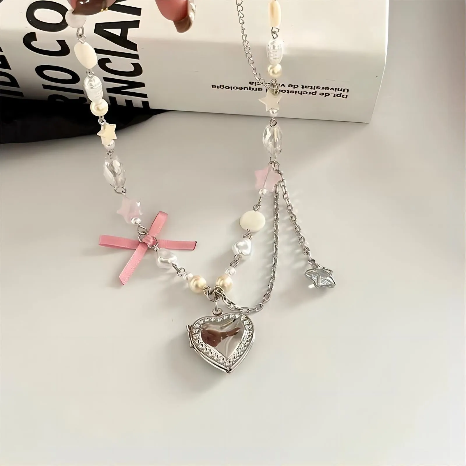 Heart Pendant Crystal Star Pearl Chain Choker Necklace