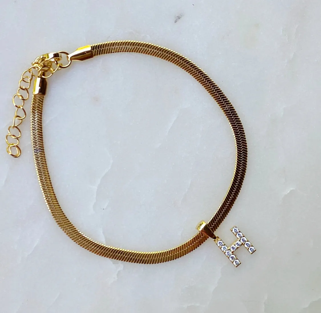 Herringbone Initial Anklet