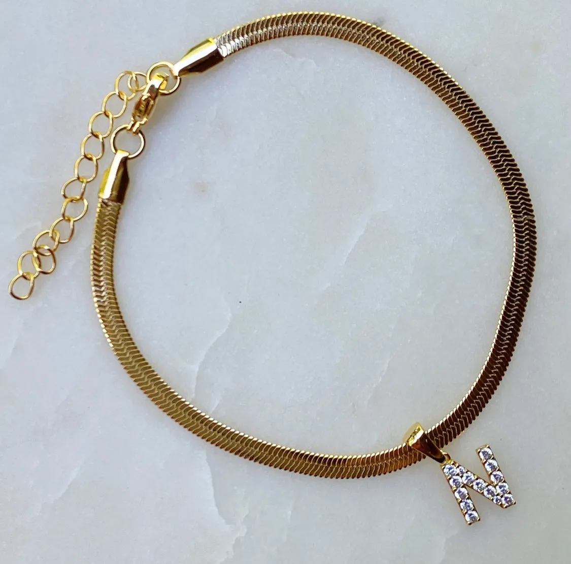 Herringbone Initial Anklet