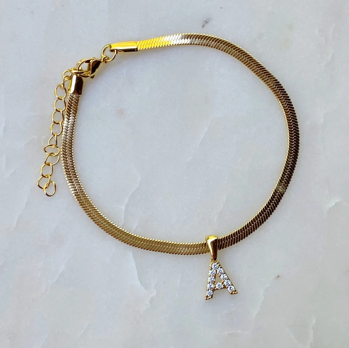 Herringbone Initial Anklet