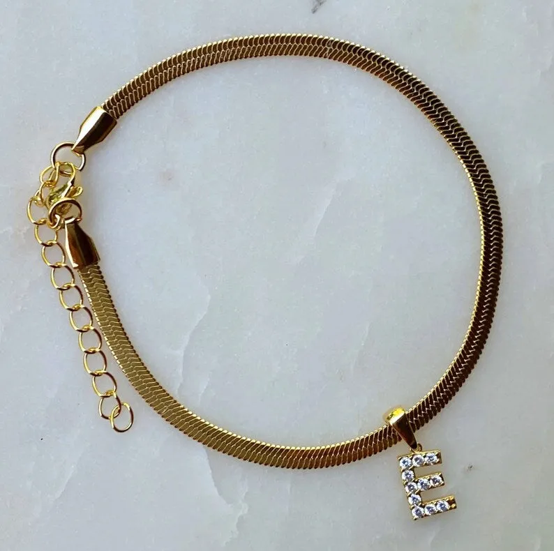 Herringbone Initial Anklet