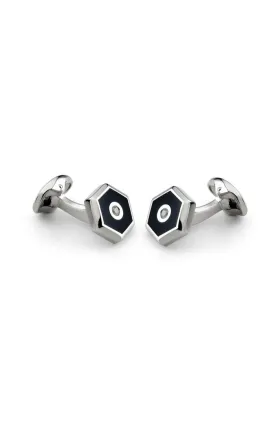 Hexagonal Cufflinks, Onyx, Diamond & Sterling Silver