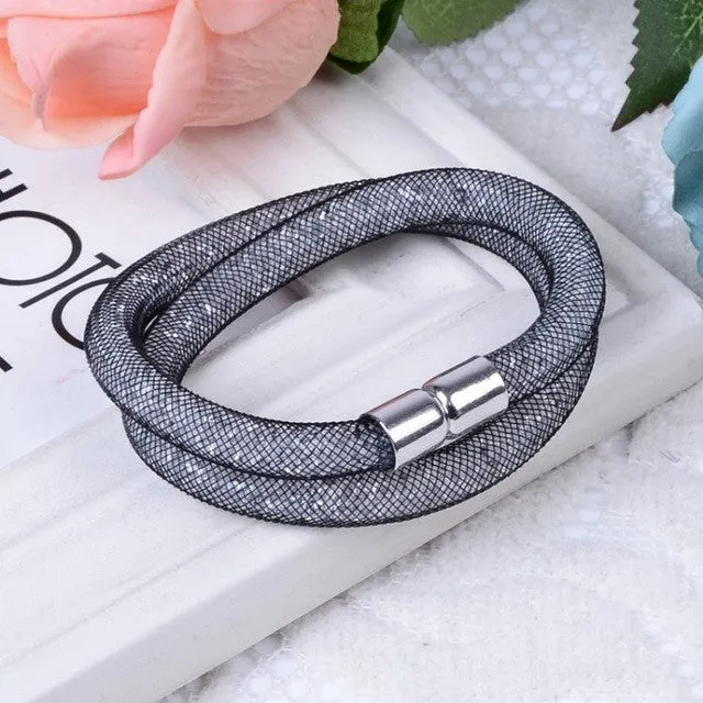 Hot sale Mesh Double Bracelets With Crystal stones Filled Magnetic Clasp Charm Bracelets Free shipping