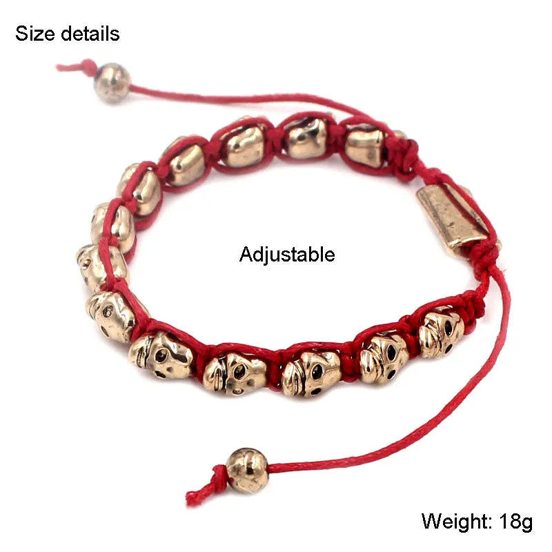 Hot Sale New Fashion Leather Lady Women Bracelet Red cord gold skulls bracelets