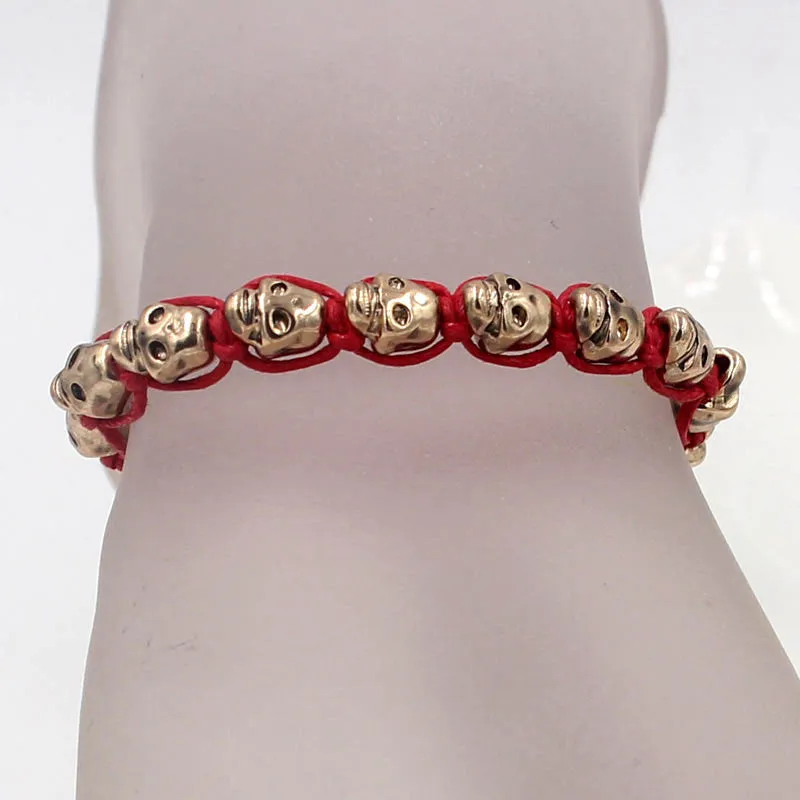 Hot Sale New Fashion Leather Lady Women Bracelet Red cord gold skulls bracelets