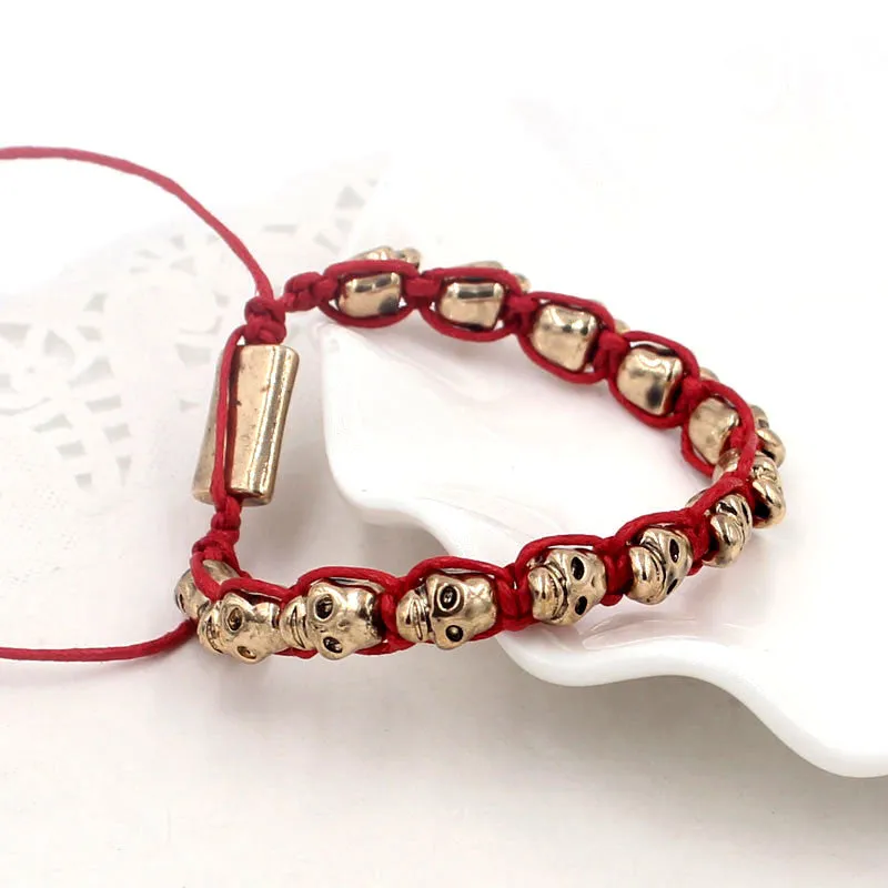 Hot Sale New Fashion Leather Lady Women Bracelet Red cord gold skulls bracelets