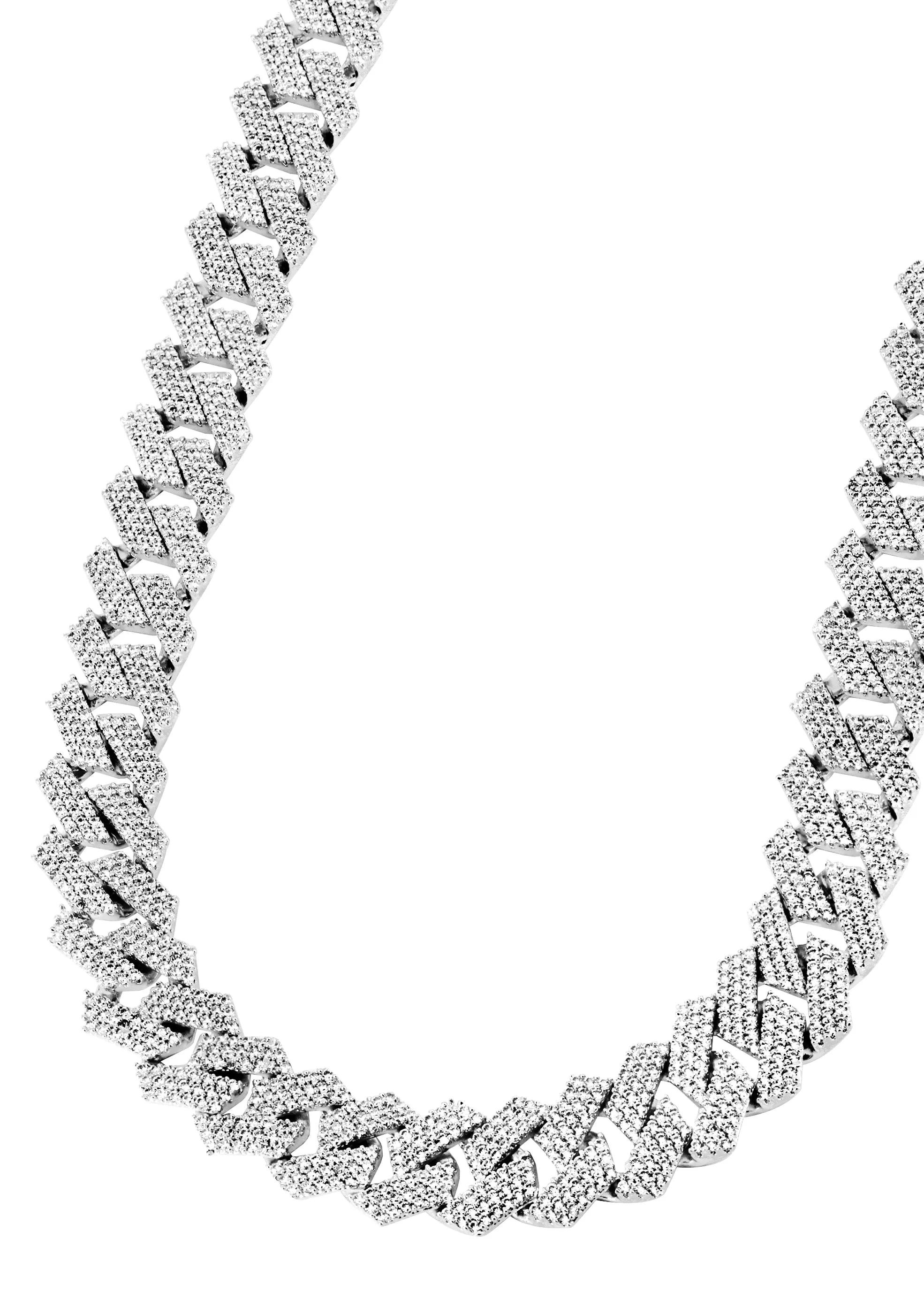 Iced Out Womens White Gold Prong Set Cuban Link Chain