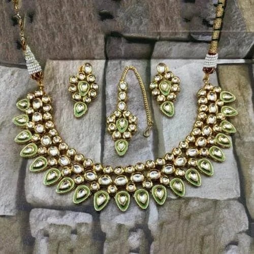 Inverted Drop Meena Outline Necklace And Earring Set