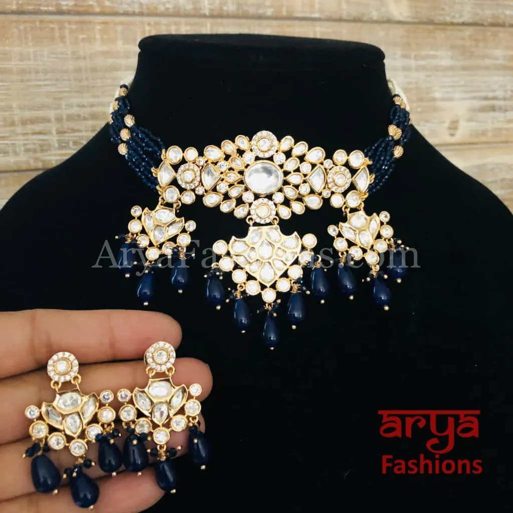 Jadau Rajwadi Pacchi Kundan CZ Choker/ Pink Choker/ Yellow Kundan Choker