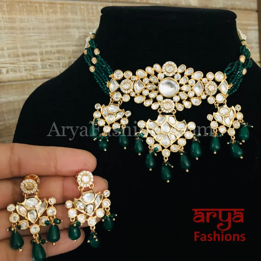 Jadau Rajwadi Pacchi Kundan CZ Choker/ Pink Choker/ Yellow Kundan Choker