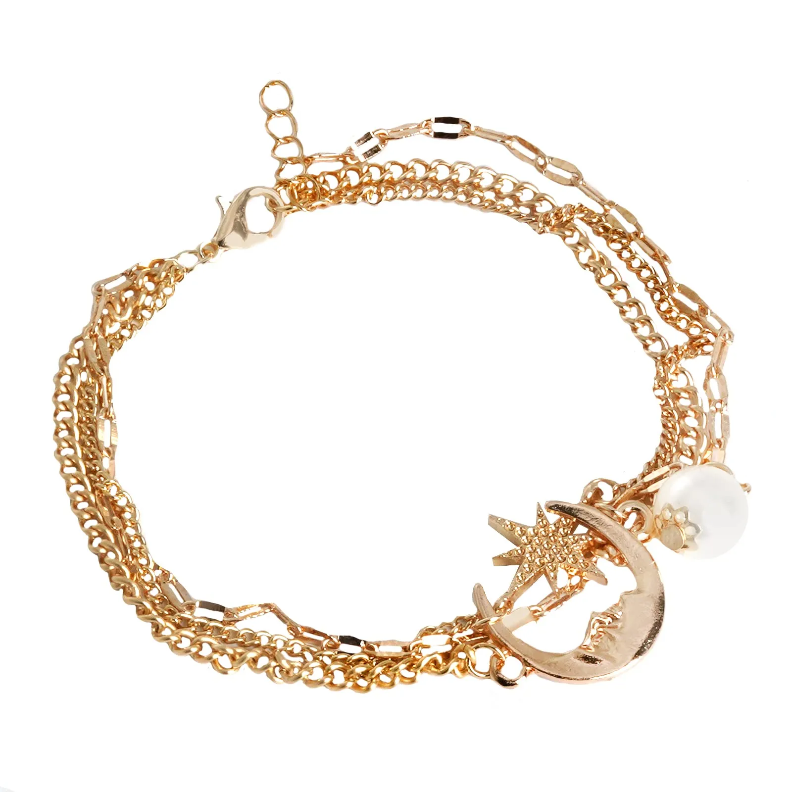 Joker & Witch Moon Magic Gold Pearl Drop Anklet for Women