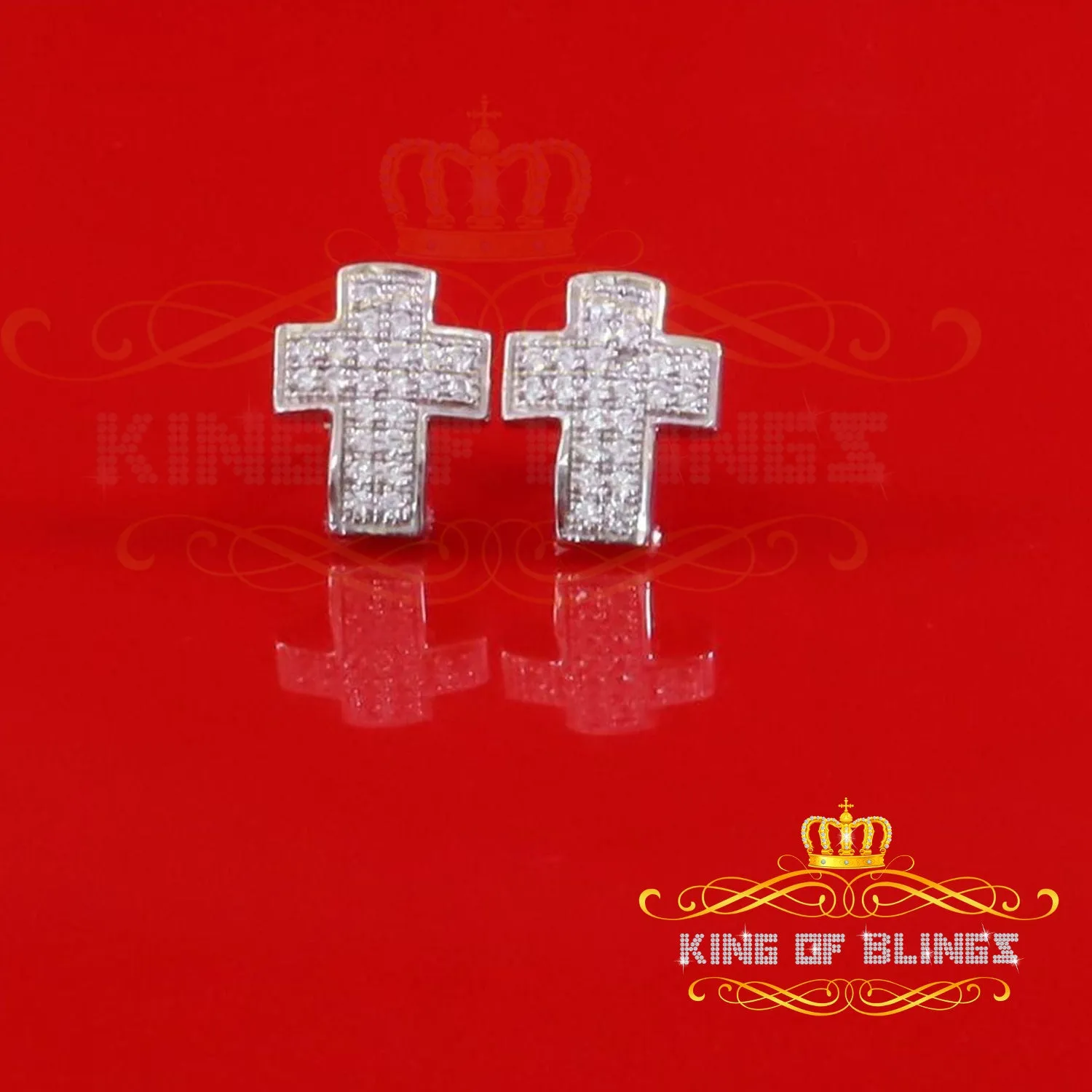 King of Blings- 0.48ct Cubic Zirconia 925 White Sterling Silver Hip Hop Cross Women's Earrings