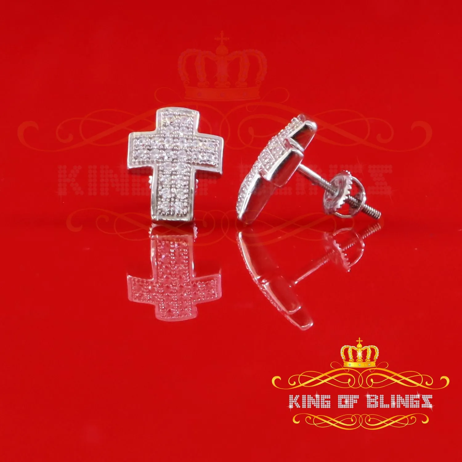 King of Blings- 0.48ct Cubic Zirconia 925 White Sterling Silver Hip Hop Cross Women's Earrings