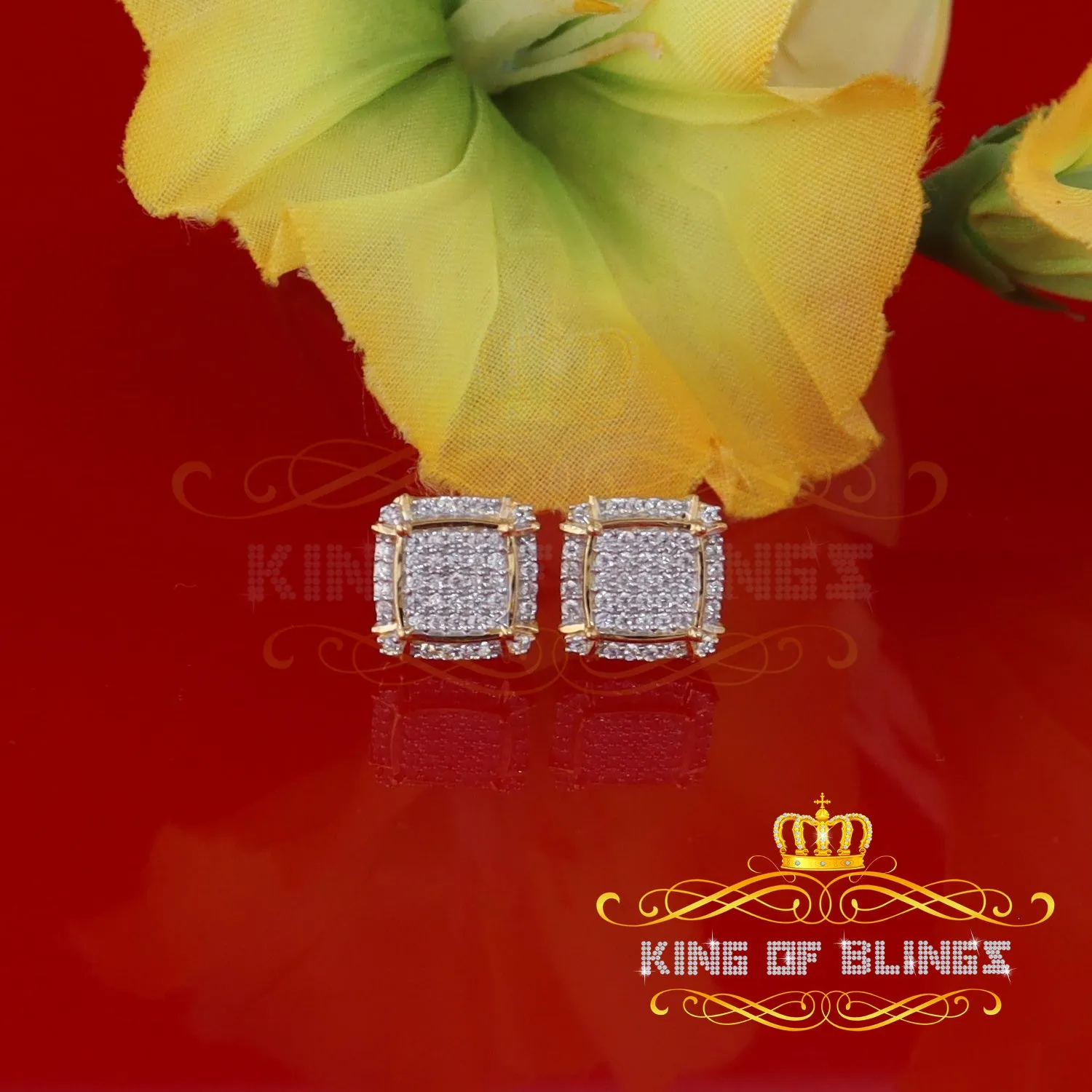 King of Bling's 925 Silver Sterling Yellow 0.72ct Cubic Zirconia Hip Hop Square Women's Earrings