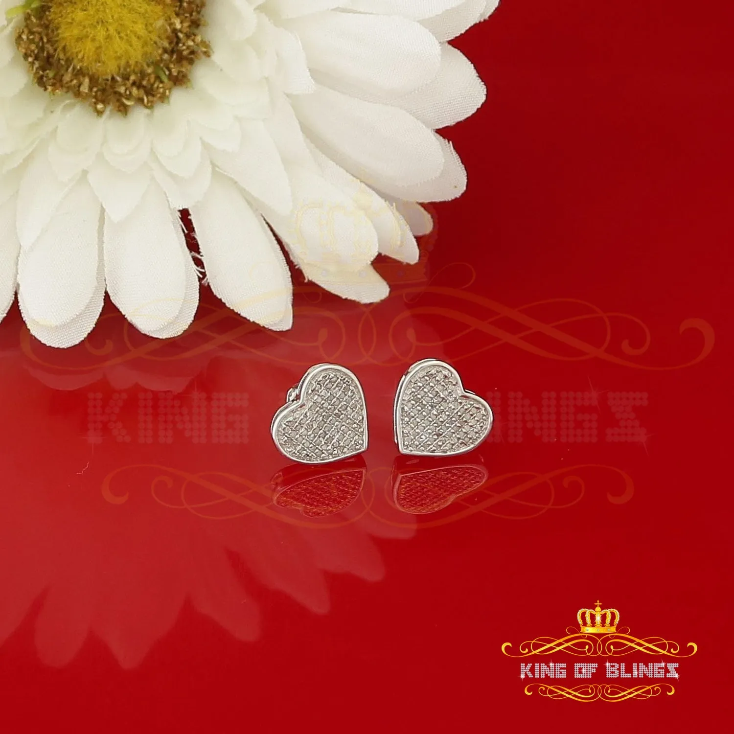 King Of Bling's Aretes Para Hombre 925 White Silver 0.50ct Diamond Women's /Men's Heart Earring