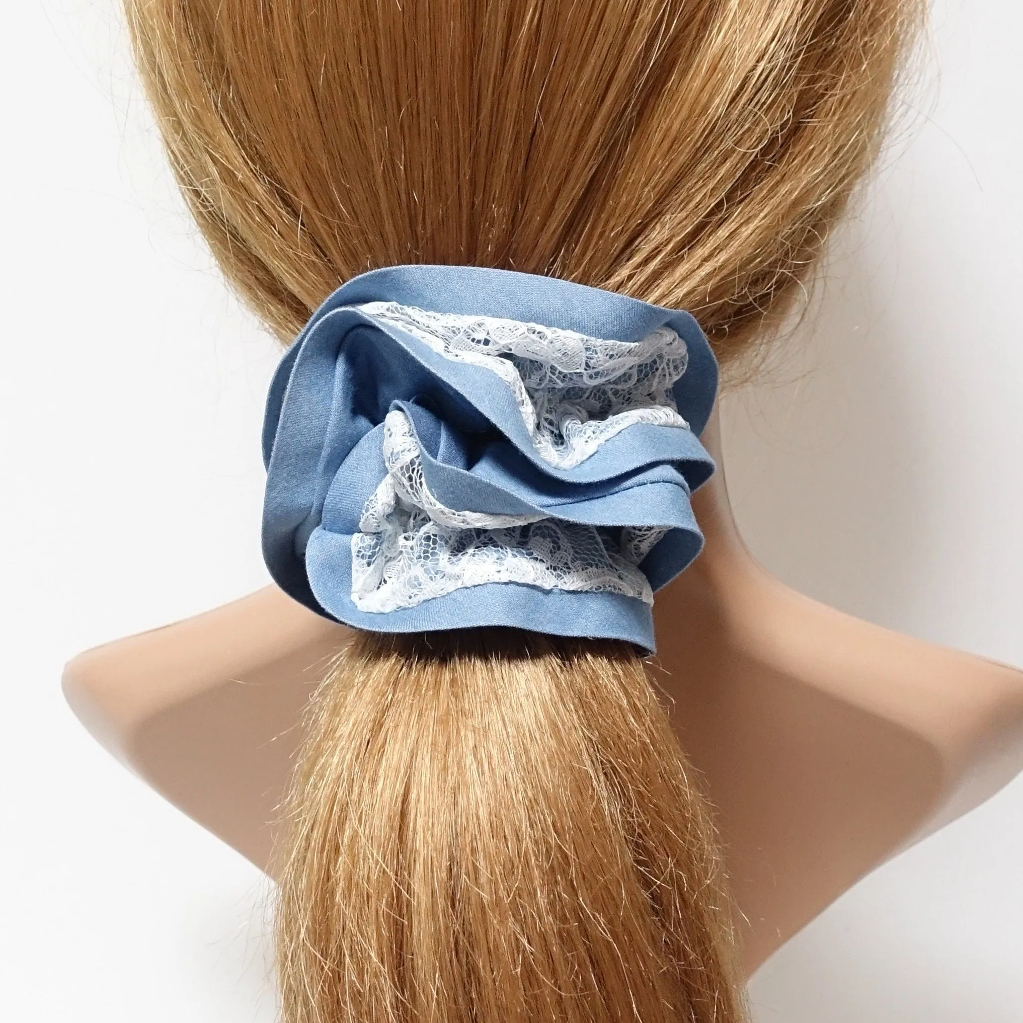 lace layered denim scrunchies woman hair elastic accessory