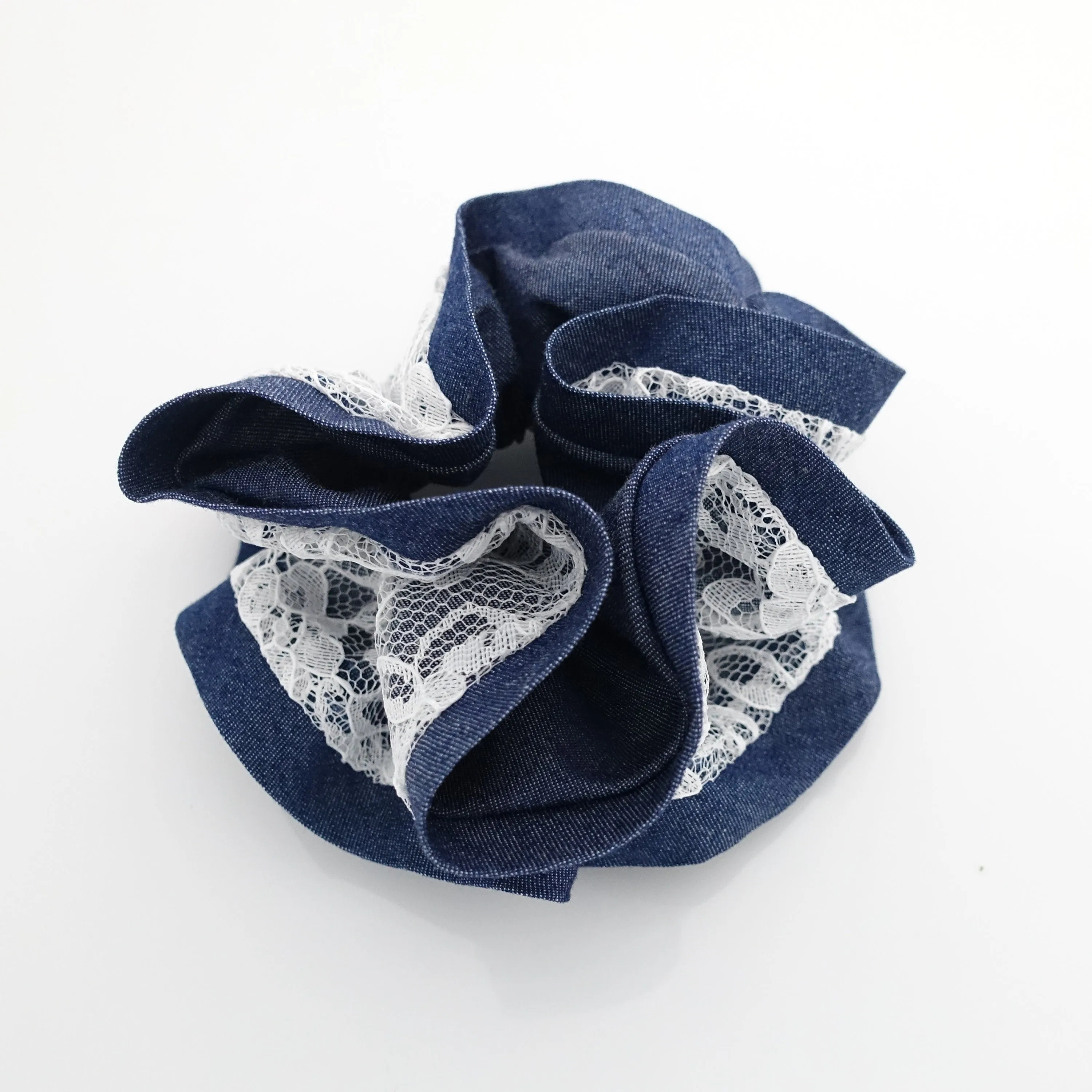 lace layered denim scrunchies woman hair elastic accessory