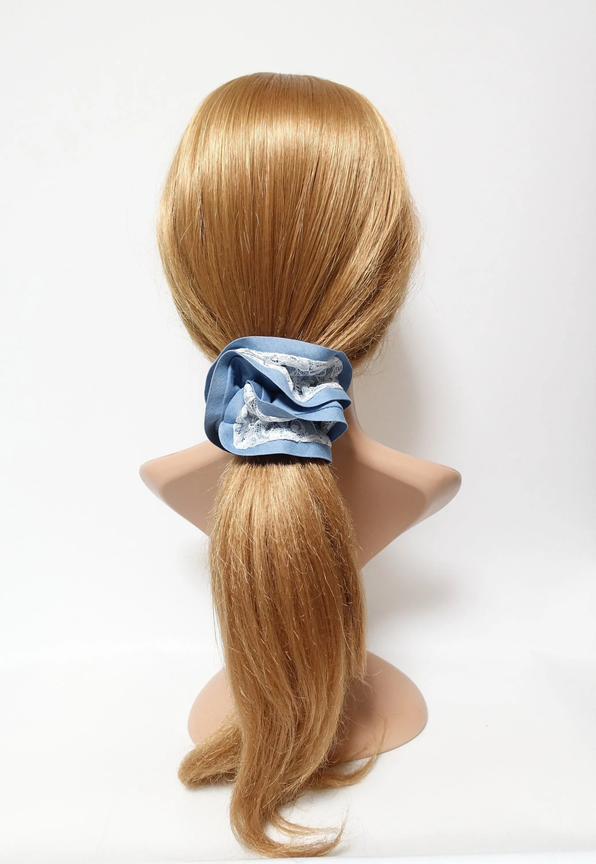 lace layered denim scrunchies woman hair elastic accessory