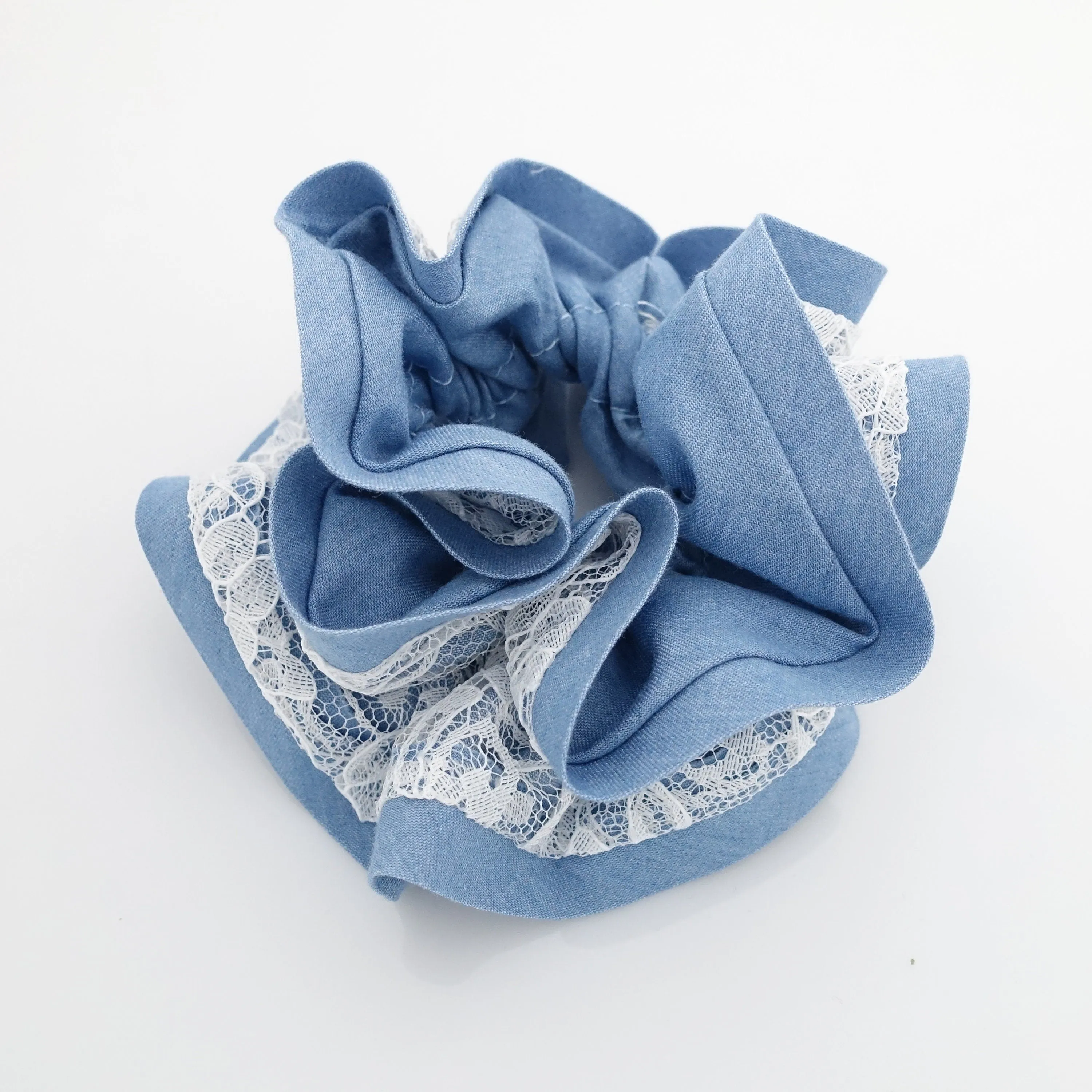 lace layered denim scrunchies woman hair elastic accessory