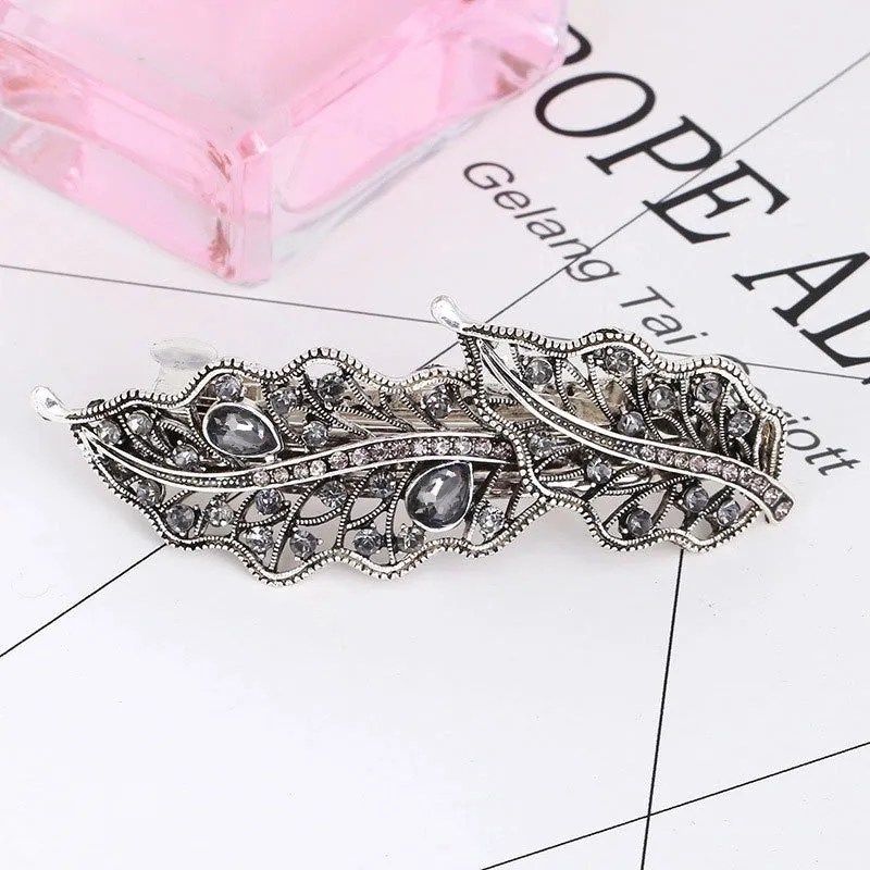 Large New Crystal Ponytail Hairpin Female Alloy Retro Black Simple Spring Hairpin Wholesale Stall Supply