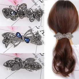 Large New Crystal Ponytail Hairpin Female Alloy Retro Black Simple Spring Hairpin Wholesale Stall Supply