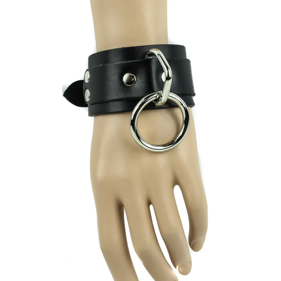 Large Ring Leather Adjustable Wristband