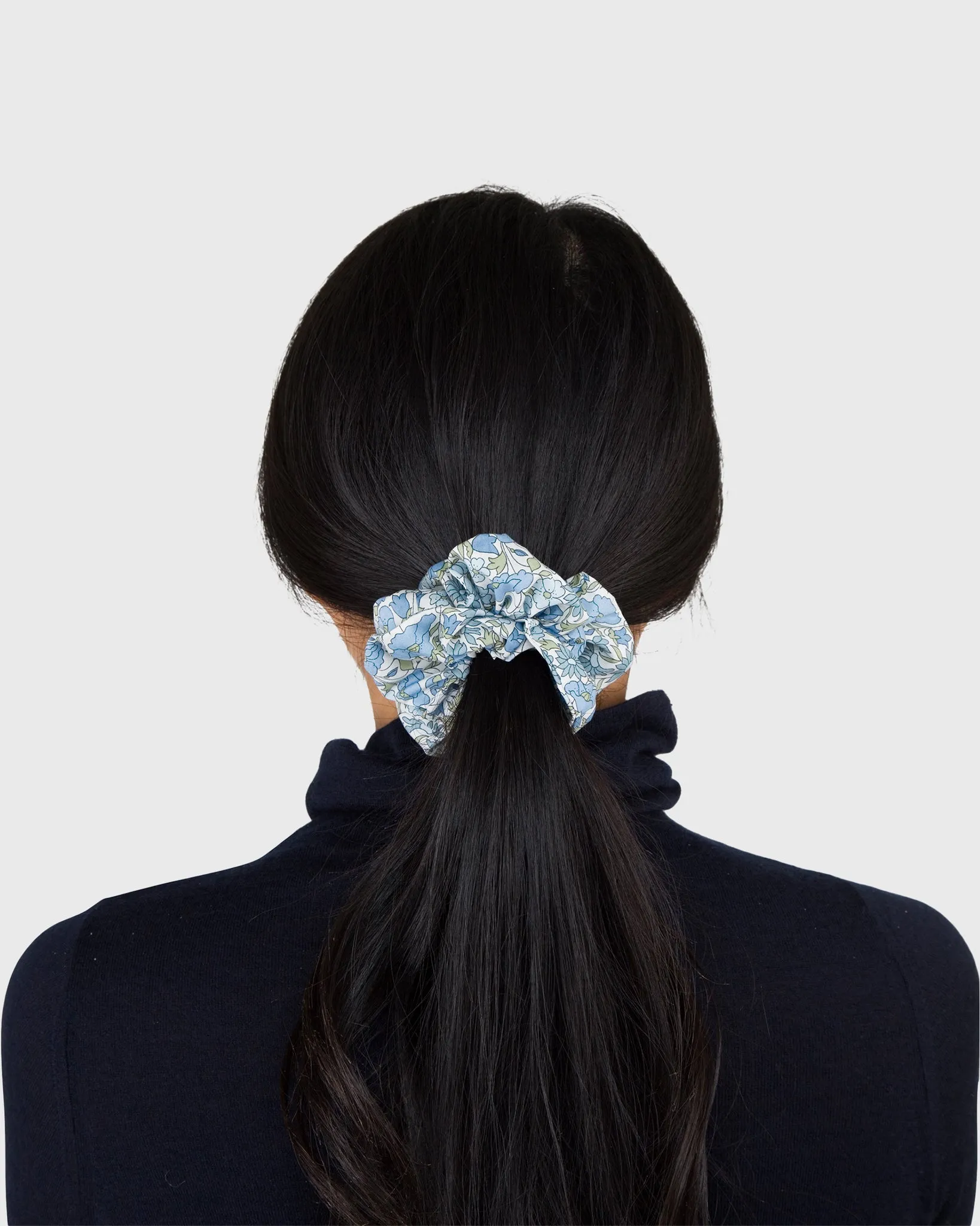 Large Scrunchie in Blue Poppy & Daisy Liberty Fabric