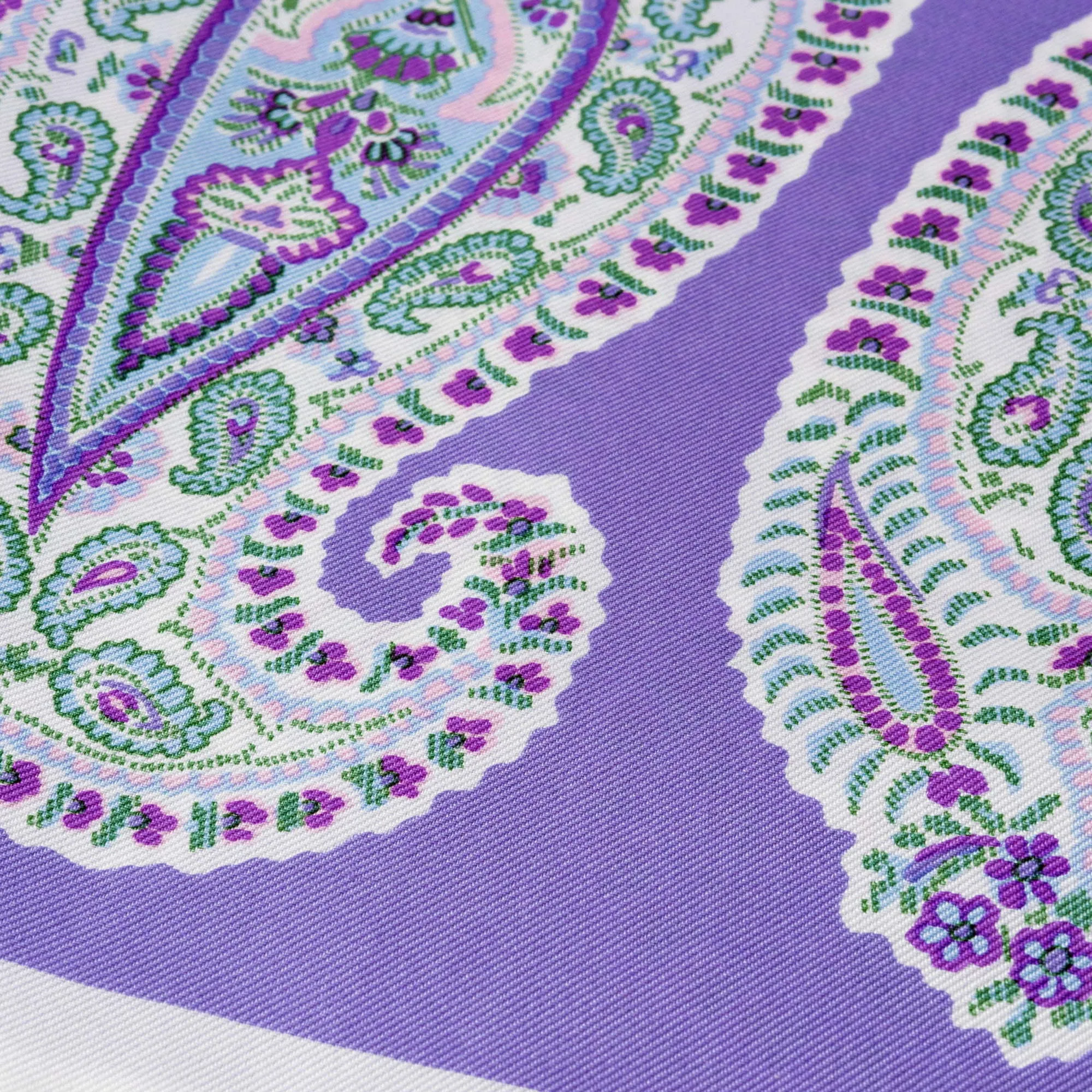 Light Purple & White Large Paisley Silk Pocket Square