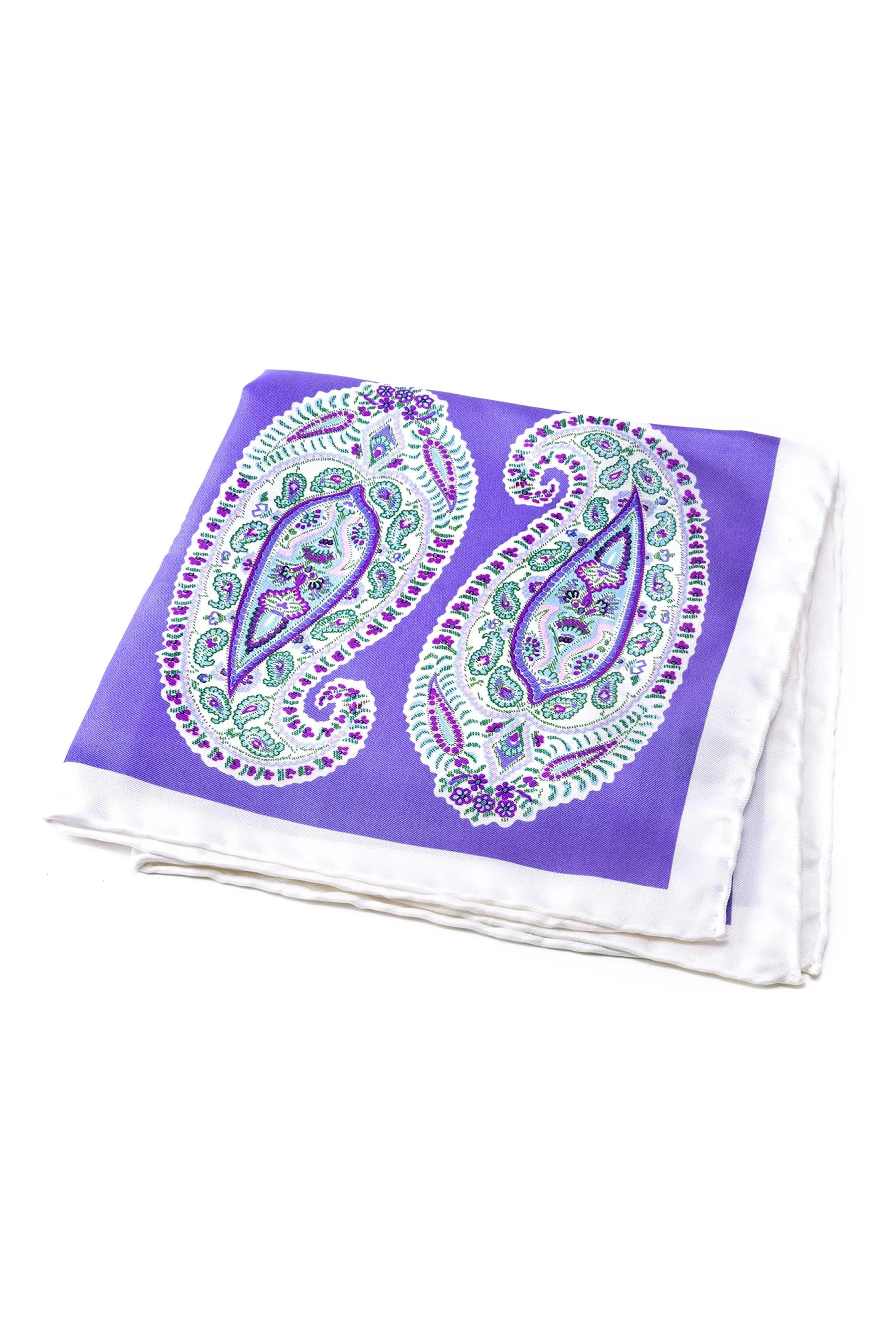 Light Purple & White Large Paisley Silk Pocket Square