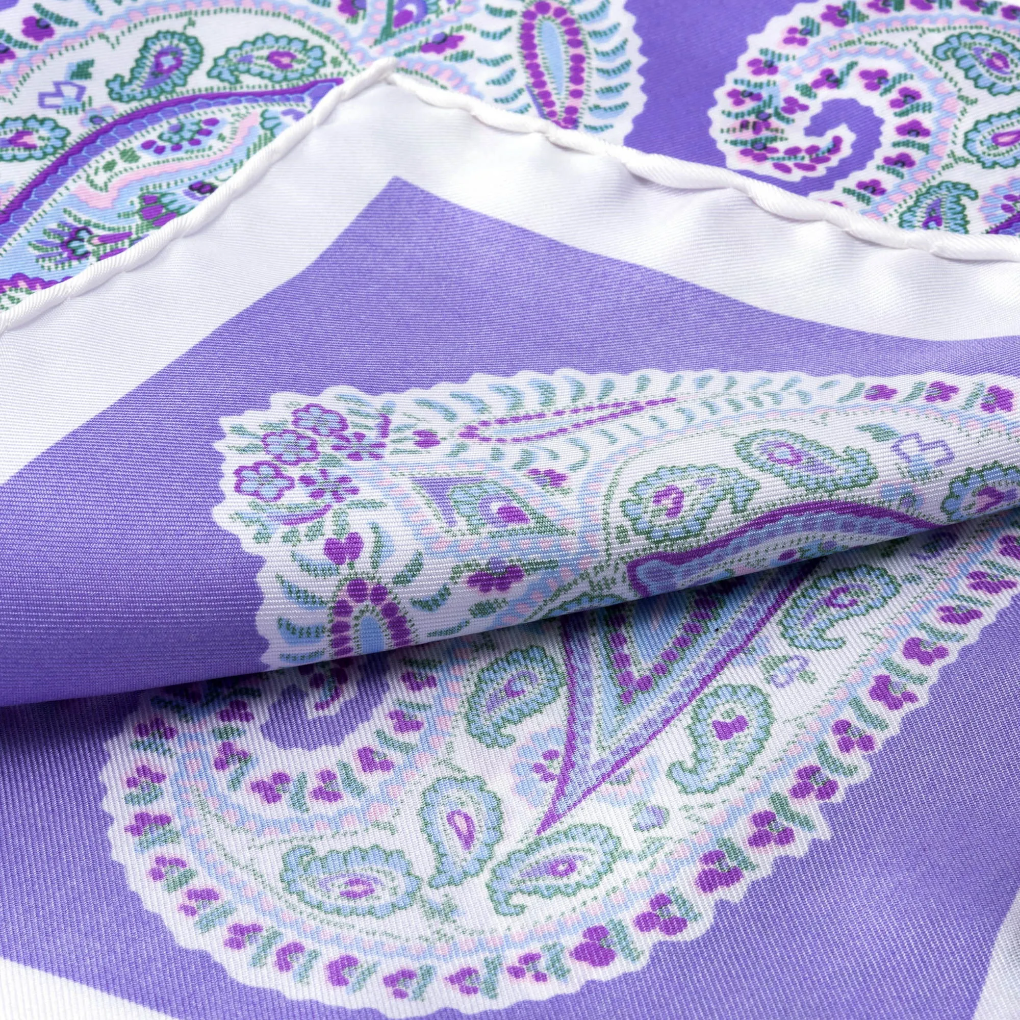 Light Purple & White Large Paisley Silk Pocket Square