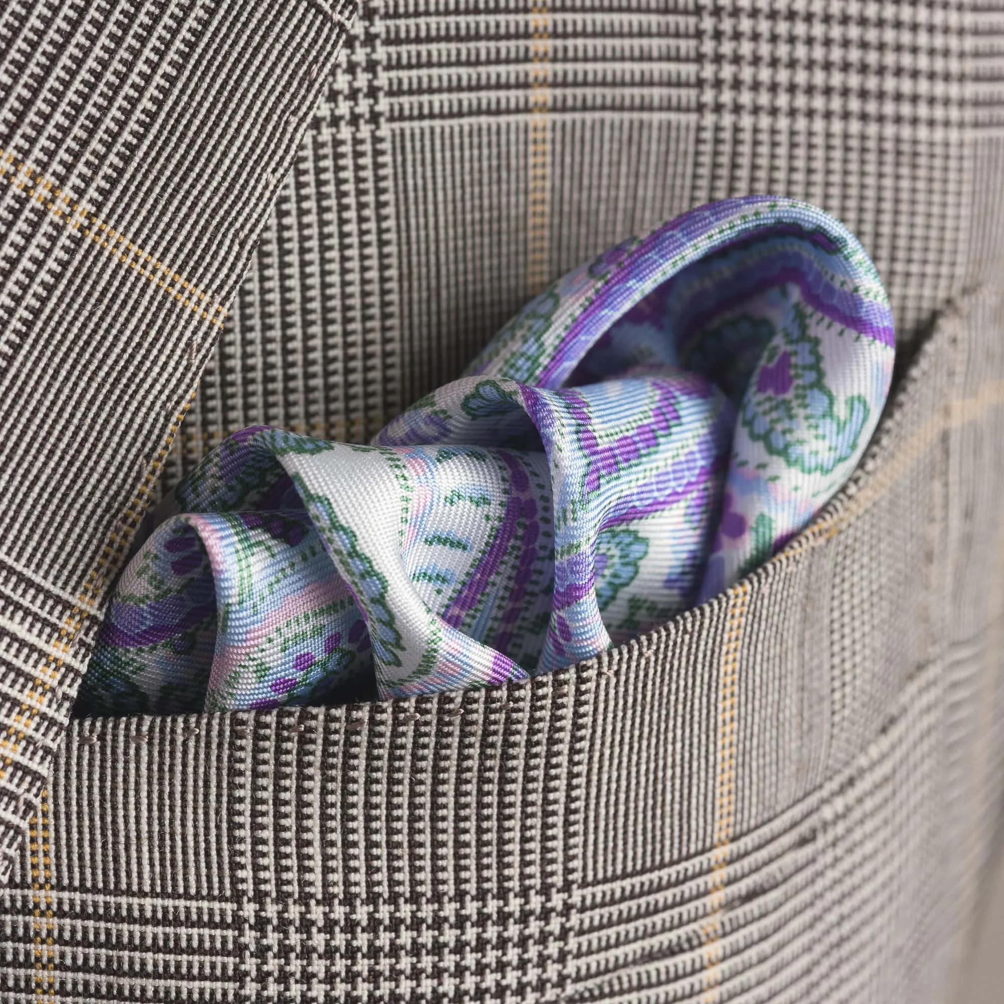 Light Purple & White Large Paisley Silk Pocket Square