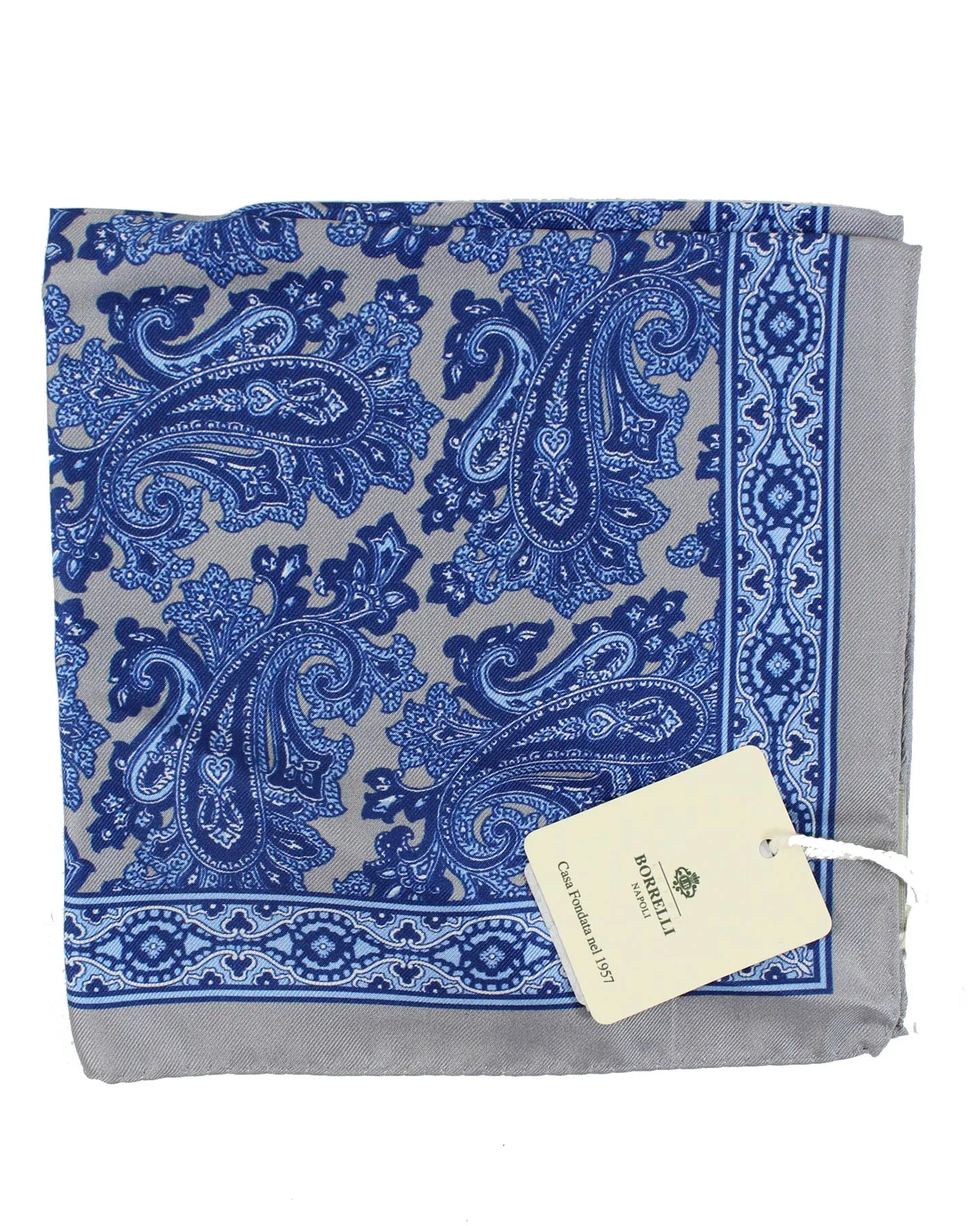 Luigi Borrelli Silk Pocket Square Navy Blue Paisley