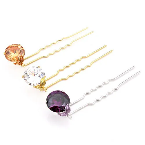 LUX 2-Prong Hair Stick Hairpin with Large Crystal 3.75"