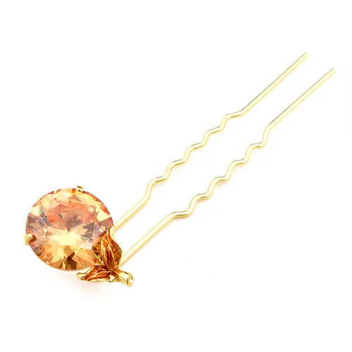 LUX 2-Prong Hair Stick Hairpin with Large Crystal 3.75"