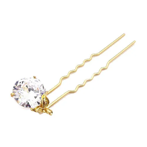 LUX 2-Prong Hair Stick Hairpin with Large Crystal 3.75"