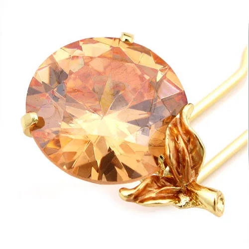 LUX 2-Prong Hair Stick Hairpin with Large Crystal 3.75"