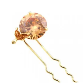 LUX 2-Prong Hair Stick Hairpin with Large Crystal 3.75"