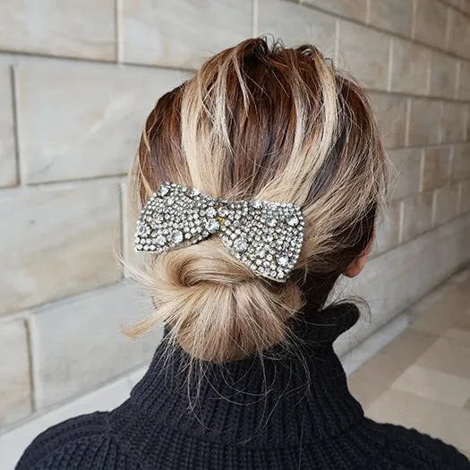 Madison - Crystal Stones Bow Hair Pin & Hair Tie- Womens Accessory